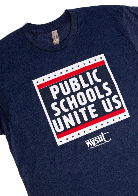 Public Schools Unite Us and NYSUT logo Blue T-Shirt