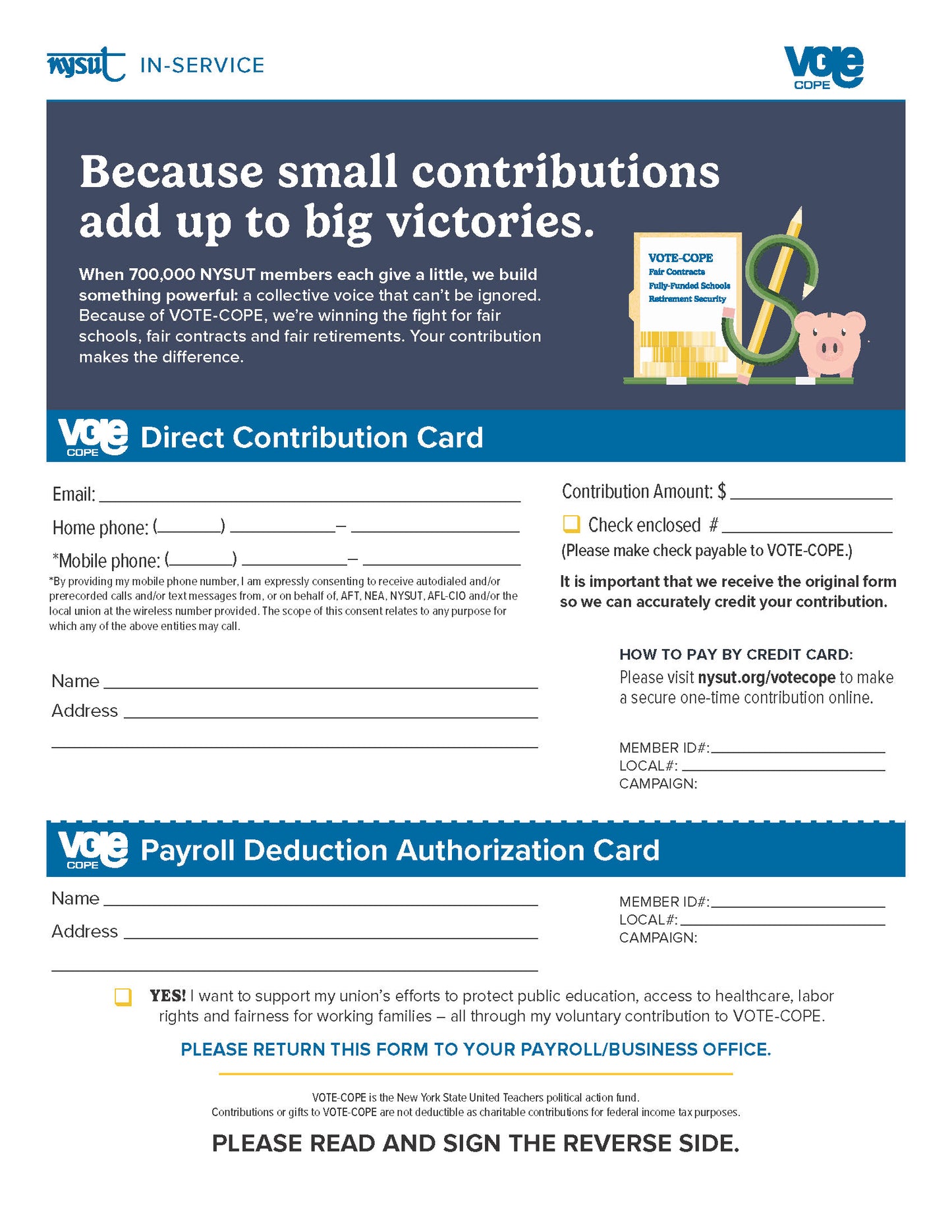 VOTE-COPE In-Service Contribution Cards